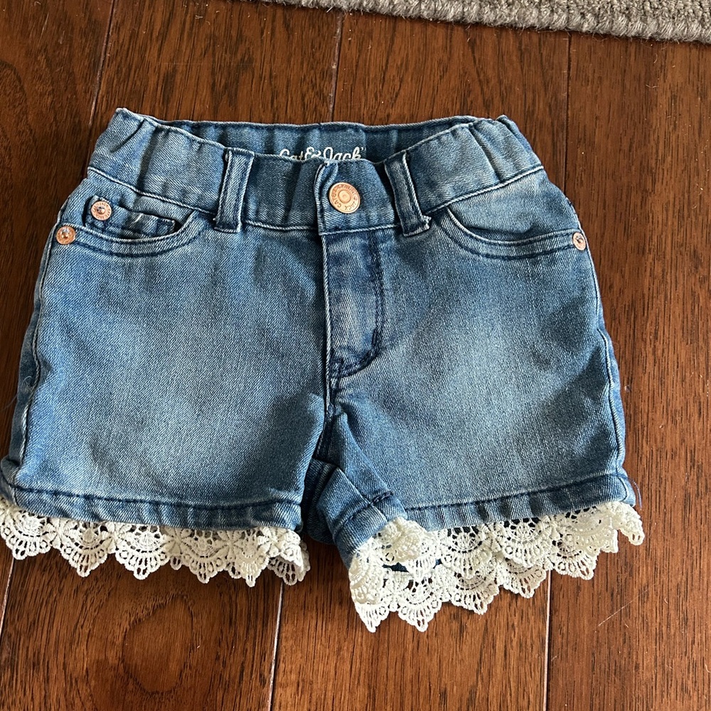 Blue Denim Kids Shorts with Lace Trim